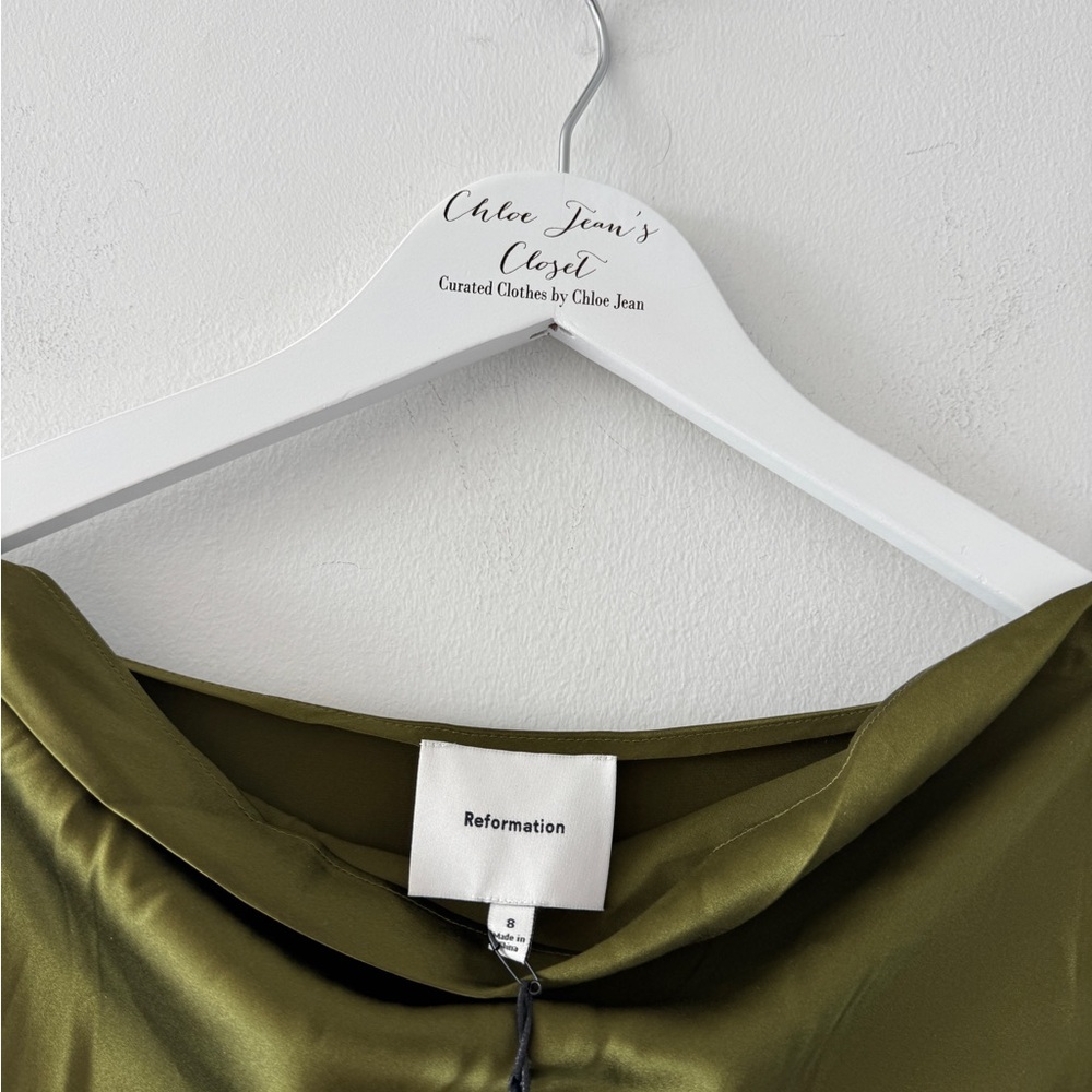 REFORMATION NWT Pike Silk Maxi Dress in Moss - Picture 4 of 14